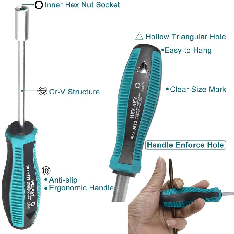 Utoolmart 3mm Socket Wrench Screwdriver, Socket Driver Hex Nut Key Wrench Screwdriver, Cr-V Steel Round Shaft High-carbon Steel Hex Nut Driver Carburetor Adjustment Tool,Non-Magnetic - Image 2